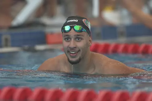 during the Gators' meet against the Seminoles on Friday, January 30, 2026 at Florida Aquatics Swimming and Training in Ocala, FL / UAA Communications photo by Audrey Djuricich