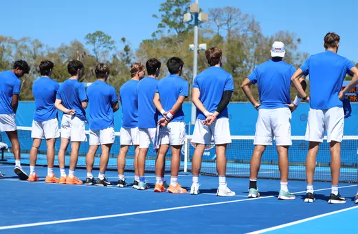 Men's Tennis during announcements team prior to the start of doubles play.