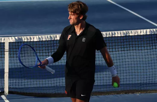 Pablo Perez Ramos on court three in singles versus No. 5 TCU.