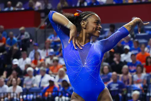 Selena Harris-Miranda performs floor exercise versus LSU 260308