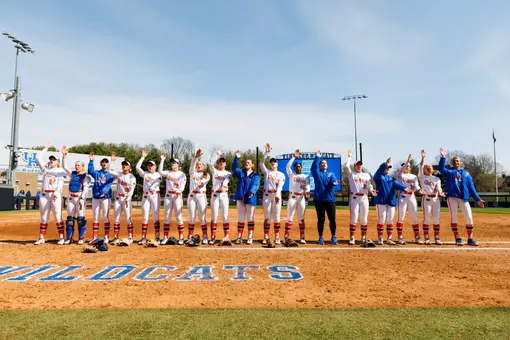 The Florida softball team celebrates after a win over Kentucky