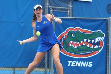 Brooke Black with a forehand against No. 11 Tennessee