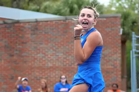 Lucie Pawlak celebrates with a fist pump against No. 11 Tennessee