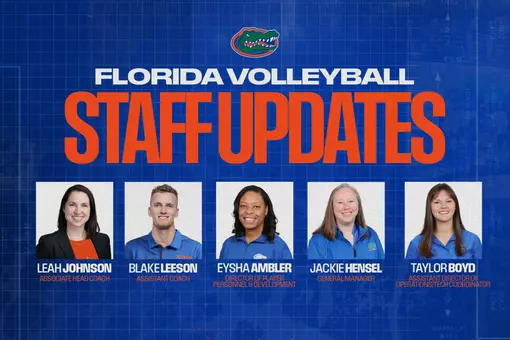 Florida Volleyball Announces Associate Head Coach Leah Johnson, Assistant Coach Blake Leeson and Staff Title Updates