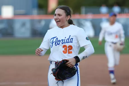 Leah Stevens celebrating after a strikeout