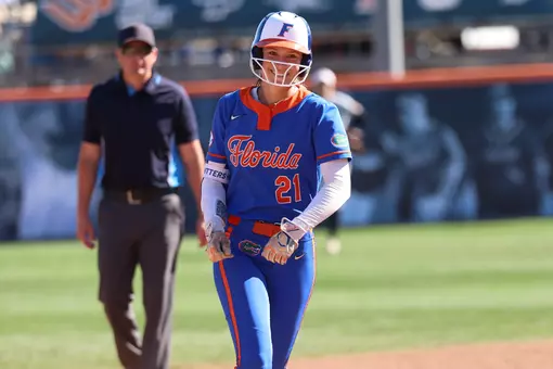 Taylor Shumaker smiling after hitting a home run