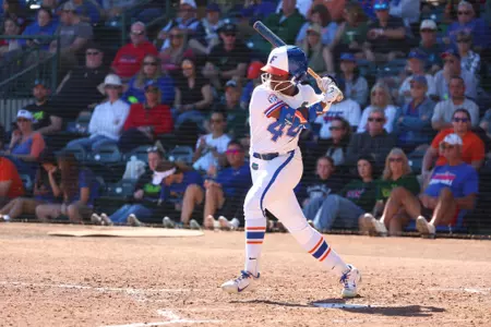 Townsen Thomas during the Gators' game against Kansas on Sunday, February 8, 2026 at USF Softball Stadium in Tampa, FL / UAA Communications photo by Hannah White