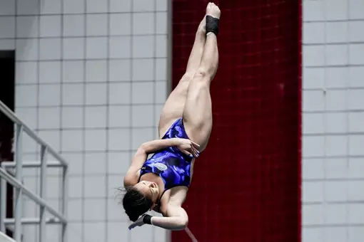 Alexa Fung competing on the women's 1-meter springboard at the NCAA Zone B Diving Championships on Sunday, March 8 at Gabrielsen Natatorium in Athens, Georgia.