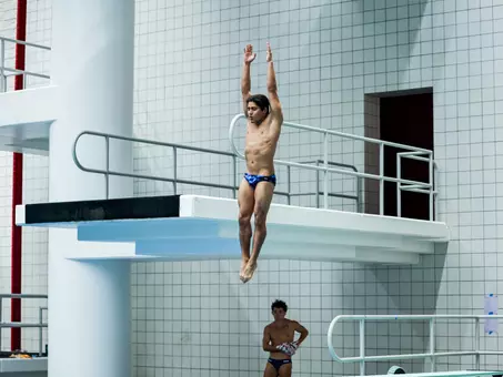 Florida freshman diver Jesus Agundez Mora competing in the men's 1-meter springboard event at the 2026 NCAA Zone B Diving Zones on Monday, March 9, 2026, at Gabrielsen Natatorium in Athens, Georgia.