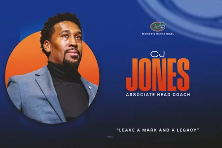 Welcome graphic featuring new Women's Basketball Asssociate Head Coach CJ Jones