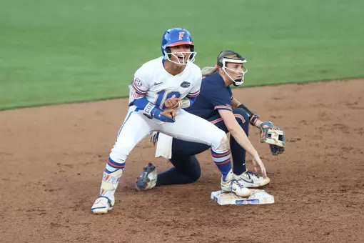 Gabi Comia celebrating after a double against Auburn