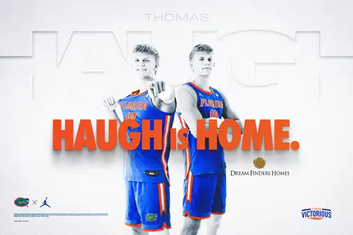 A graphic showing Thomas Haugh that says "Haugh Is Home."