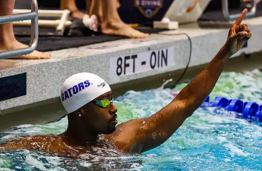 Gators senior Josh Liendo in the pool at the 2025-26 SEC Championships.