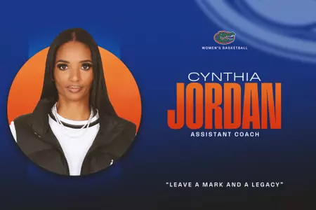 Graphic announcing Cynthia Jordan being retained as assistant women's basketball coach