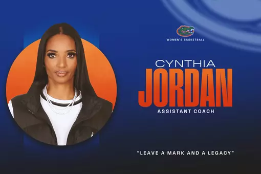 Graphic announcing Cynthia Jordan being retained as assistant women's basketball coach