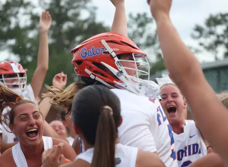 Florida sophomore goalkeeper Susan Radebaugh celebrates the win with her teammates against UC Davis in the first round of the Big 12 Tournament on Thursday, April 30, 2026 at Donald R. Dizney Stadium in Gainesville, FL / UAA Communications photo by Maddie Washburn