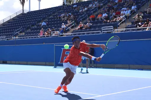 during the Gators' match against the Tigers on Saturday, April 4, 2026 at Alfred A. Ring Tennis Complex in Gainesville, FL / UAA Communications photo by Avery Duffy