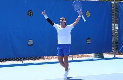 Pablo Perez Ramos celebrating winning his match against his LSU opponent on Senior Day.