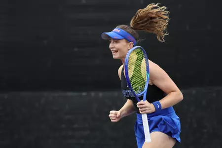 Brooke Black celebrates after winning a point against No. 2 Texas A&M