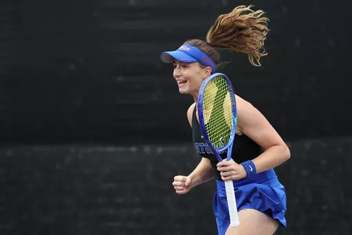 Brooke Black celebrates after winning a point against No. 2 Texas A&M