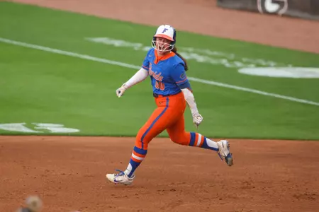 Ava Brown hits a home run during the Gators' game against the Georgia Bulldogs on Thursday, April 30, 2026 at Jack Turner Stadium in Athens, GA / UAA Communications photo by Hannah White