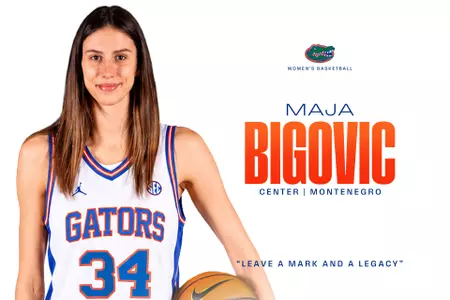 Welcome graphic for women's basketball signee Maja Bigovic