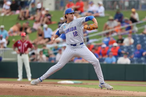 Liam Peterson during the Gators' game against the Troy Trojans in NCAA Regionals on Sunday, May 31, 2026 at Florida Ballpark in Gainesville, FL / UAA Communications photo by Hannah White