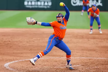 Olivia Miller during the Gators' game against the Florida State Seminoles on Wednesday, April 22, 2026 at Katie Seashole Pressly Softball Stadium in Gainesville, FL / UAA Communications photo by Hannah White