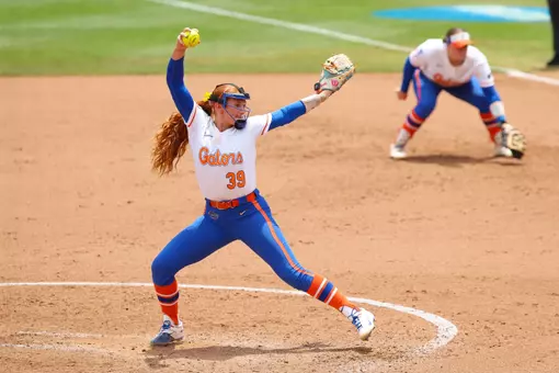 Katelynn Oxley pitching against Texas Tech in the Gainesville Super Regional