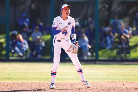 Kalie Matsuno during the Gators' game against Kansas on Sunday, February 8, 2026 at USF Softball Stadium in Tampa, FL / UAA Communications photo by Hannah White