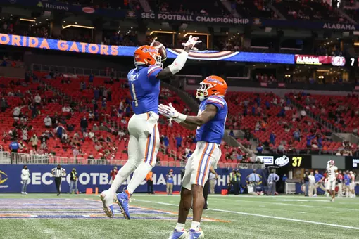 during the Gators' game against the Alabama Crimson Tide in the SEC Championship on Saturday, December 19, 2020 at Mercedes-Benz Stadium in Atlanta, Ga. / UAA Communications photo by Piper Hansen