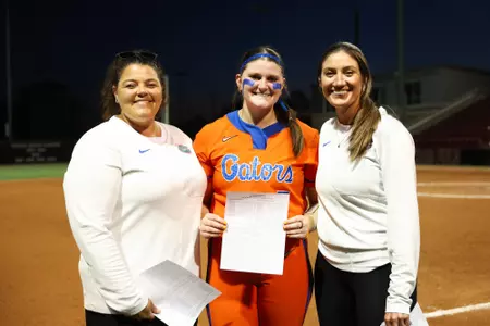 Stephanie VanBrakle Prothro during the Gators' game against South Carolina on Friday, April 10, 2026 at Beckham Field in Columbia, SC / UAA Communications photo by Hannah White