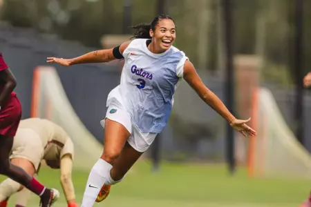 Kyra Taylor celebrates a goal versus Florida State 260823