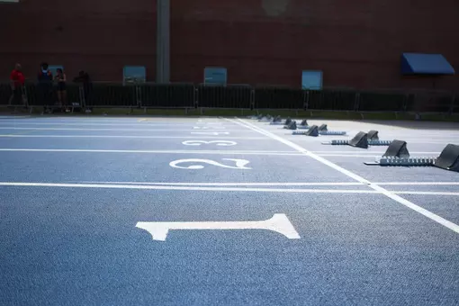 Start blocks on a blue track