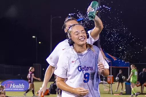 Addy Hess gets a Gatorade shower after her post-match interview with SEC Network + following Florida's win versus Mississippi State.