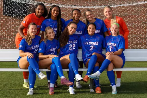 2026 Florida soccer senior class - front row (from left): Kelsey Smith, Emma Duval, Montelene Dymond, Kyra Taylor, Zoe Main. Back row: Jayden Emmanuel, Lena Bailey, Hannah Jibril, Avery Upton and Paris Bice.