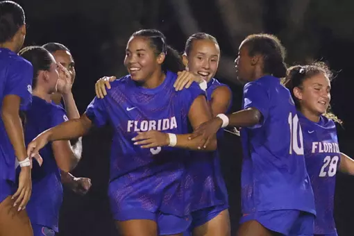 Kyra Taylor celebrates her tying goal at Mississippi State with the Gators 260918