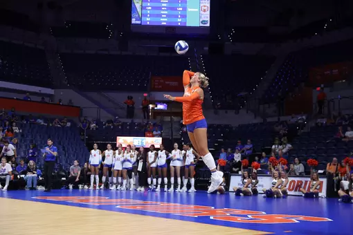 during the Gators' match against the Jacksonville Dolphins on Wednesday, September 23, 2026 at Exactech Arena at the Stephen C. O'Connell Center in Gainesville, Fla. / UAA Communications photo by Emma Brugna