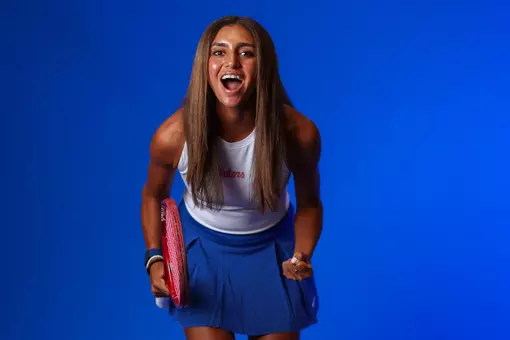 Women's Tennis player Jana Hossam screams for the camera during content capture/media day