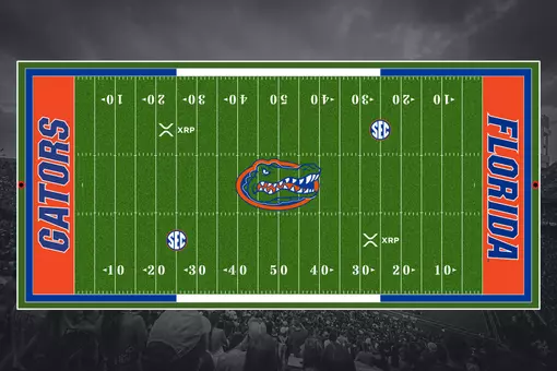A mock-up of Florida Field with the XRP logo.