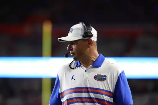 Florida head coach Jon Sumrall during the Gators' game against the Florida Atlantic Owls on Saturday, September 5, 2026 at Ben Hill Griffin Stadium in Gainesville, Fla. / UAA Communications photo by Hannah White