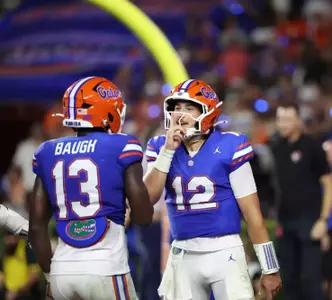 Philo and Baugh during the Gators' game against the Florida Atlantic Owls on Saturday, September 5, 2026 at Ben Hill Griffin Stadium in Gainesville, Fla. / UAA Communications photo by Hannah White