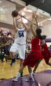 GCU junior center Kia Gibson (54) had 22 points, on 10-of-11 shooting and 11 rebounds at Dixie Saturday.