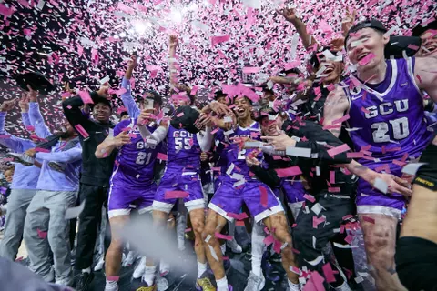 Las Vegas, NV-  March 11:  GCU beats Southern Utah 84-66 to win the 2023 WAC Basketball  Championship in Las Vegas.  (Photo by: David Kadlubowski/GCU)