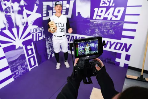 PHOENIX, AZ - FEBRUARY 5: Grand Canyon University baseball media day BTS (Photo by: Rachel Sollazzo/GCU)