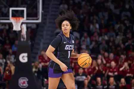 Columbia, SC Nov. 2, 2025 : The Lopes fall to three time national champion South Carolina 54-94 at Colonial Life Arena In Columbia, SC. David Kadlubowski/GCU