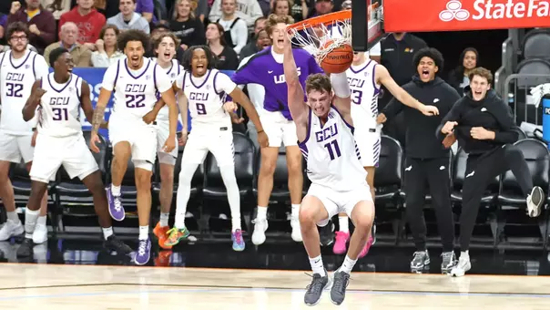 Phoenix, AZ Dec. 6, 2025: The Lopes drop fall 84-78 against Oklahoma State in the Jerry Colangelo Classic. David Kadlubowski/GCU
