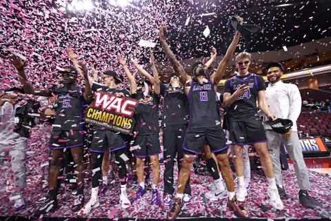 Las Vegas, NV March 15, 2025 : Lopes earn a 89-82 win over Utah Valley in their WAC Championship game in Las Vegas. David Kadlubowski/GCU