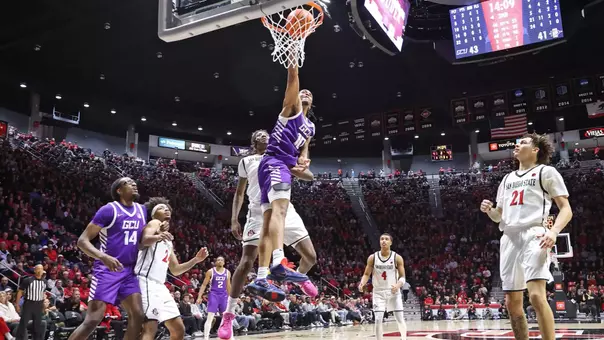 San Diego, CA Feb.17, 2026: Then Lopes top San Diego State 73-63 at Viejas Arena in San Diego, CA. David Kadlubowski/GCU