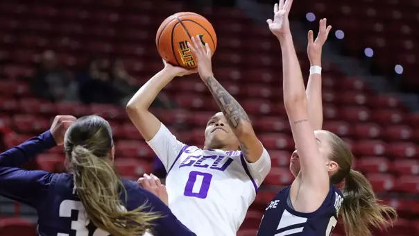 Las Vegas, NV. : March 7, 2026: The Lopes win 58-75 against Utah State during the First Round of the Mountain West Tournament at the Thomas & Mack Center. David Kadlubowski/GCU
